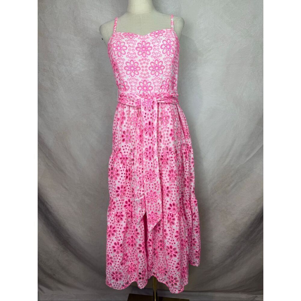 Lilly Pulitzer Edith Pink Eyelet Maxi Dress Size 8 RARE HTF